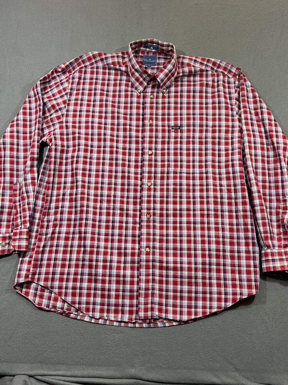 Faconnable French Design Plaid Button Down Shirt USA Made Blue Red XL